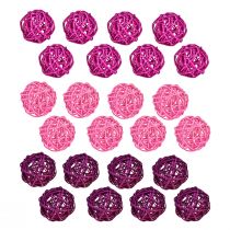 Itens Bolas de rattan rosa claro rosa roxo rattan sortido Ø5cm 24 unidades