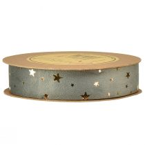 Itens Fita de veludo, fita com estrelas, cinza e dourado, fita decorativa, 25 mm de largura, 8 m de comprimento.