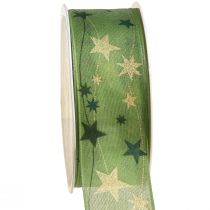 Itens Fita de Natal com estrelas fita para presente verde com borda de arame 40mm 15m
