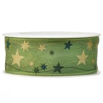 Itens Fita de Natal com estrelas fita para presente verde com borda de arame 40mm 15m
