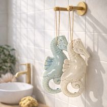 Itens Decoração suspensa em forma de cavalo-marinho para sala de estar e banheiro, estilo marítimo de verão, 15 cm, 2 peças.