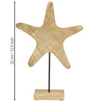 Itens Estrela do mar decorativa sobre base madeira natural azul Ø22cm H32cm
