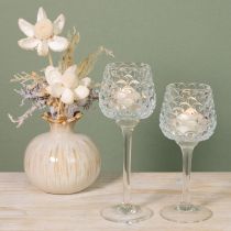 Itens Conjunto de 2 porta-velas de vidro em formato de cone com base, altura 19,5/22,5 cm.