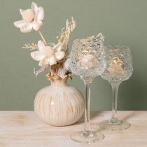 Itens Conjunto de 2 porta-velas de vidro em formato de cone com base, altura 19,5/22,5 cm.