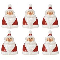 Itens Figura de Papai Noel em cerâmica, vermelho e branco, 6,4 cm - Decoração festiva de Natal - 6 peças