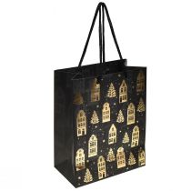 Itens Saco de Natal preto/dourado casas de abeto 18x10x23cm 2 unidades