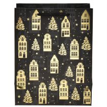 Itens Saco de Natal preto/dourado casas de abeto 18x10x23cm 2 unidades
