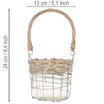 Itens Lanterna decorativa suspensa, metal, vidro, vime, Ø13cm A12cm, 2 peças