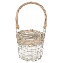 Itens Lanterna decorativa suspensa, metal, vidro, vime, Ø13cm A12cm, 2 peças