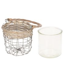 Itens Lanterna decorativa suspensa, metal, vidro, vime, Ø13cm A12cm, 2 peças