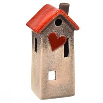 Itens Lanterna de cerâmica para casa com telhado vermelho e janela em forma de coração - 17,5 cm 2 unidades