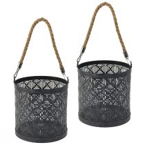 Itens Lanterna metálica decorativa com cabo antracite Ø16cm 2 unidades
