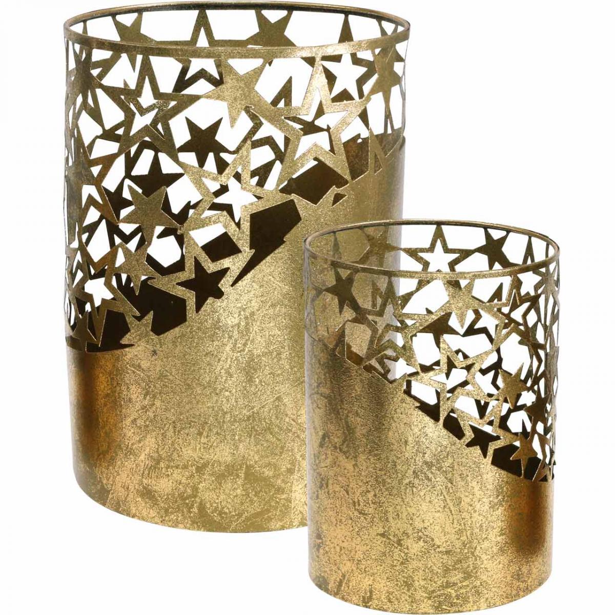 Floristik24.pt Lanterna de metal folheado a ouro estrelas Ø15cm/20cm  conjunto de 2 - compre barato online
