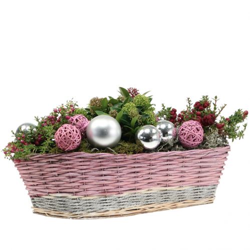 Floristik24 Conjunto de cesta de plantas de 2 ondas rosa, natureza