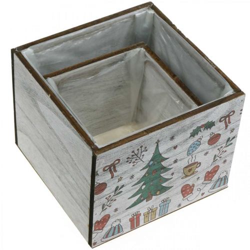 Itens Floreira de madeira Decoração de Natal branca, cor 20 × 20/15 × 15cm, conjunto de 2