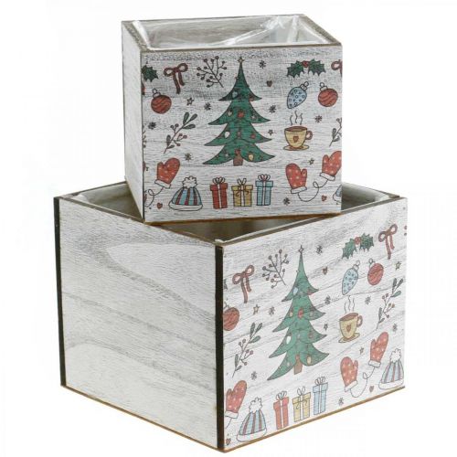 Itens Floreira de madeira Decoração de Natal branca, cor 20 × 20/15 × 15cm, conjunto de 2