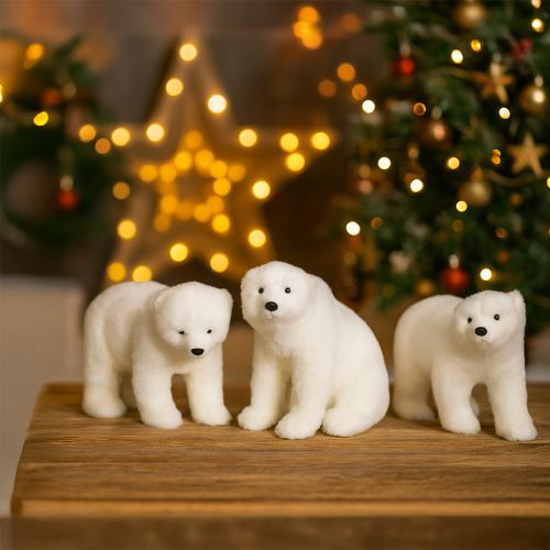 Itens Figuras decorativas de urso polar em pé e sentado, brancas, 16/20 cm, 3 unidades