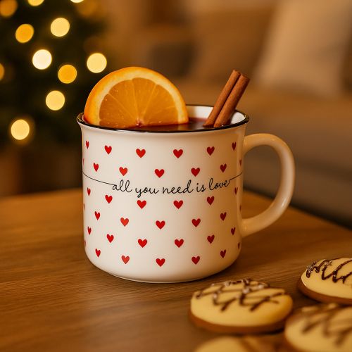 Floristik24 Copo com corações copo de cerâmica branco vermelho Ø9cm A9cm