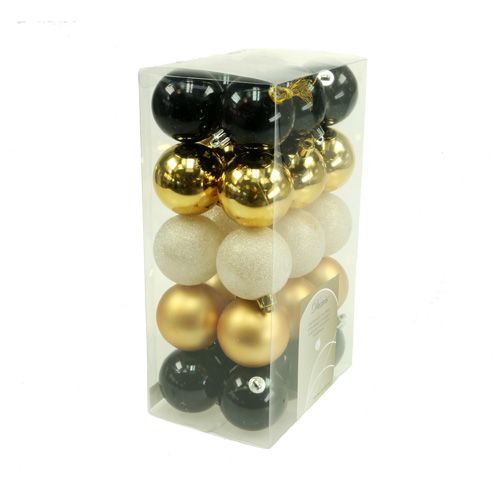Floristik24 Mistura de bugigangas de Natal preta, ouro Ø6cm 30pcs