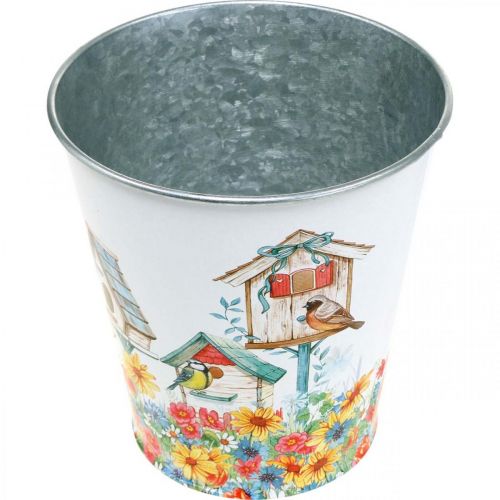 Itens Pote de metal com motivo, floreira com casinhas de passarinho, balde de lata A13cm Ø11,5cm