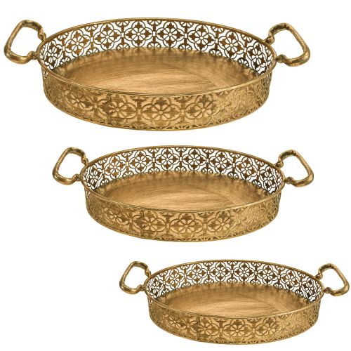 Floristik24 Bandeja decorativa oval bandeja de metal dourado visual antigo conjunto de 3