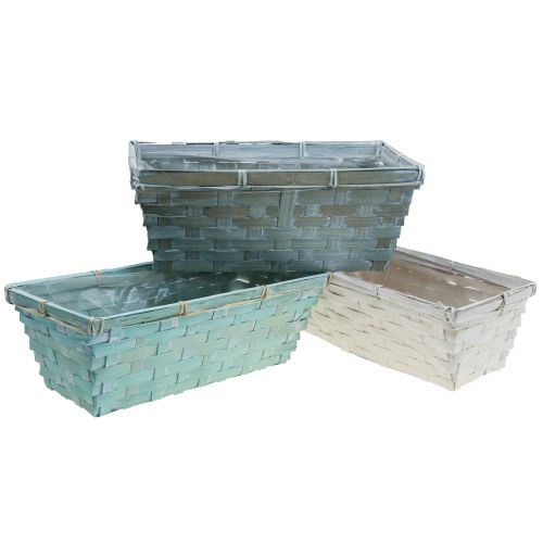 Plantador, cesto de plantas trançado, cesto de aparas quadrado verde/branco 25cm 6 un