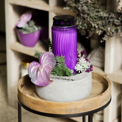 Floristik24 Tampa de vela grave com motivo flor preta roxa Ø9cm Alt.27cm