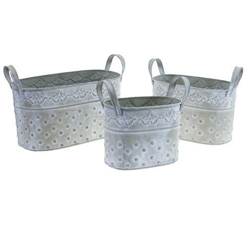 Floristik24 Vaso oval com alças Jardineira metal 24/19/14cm conjunto de 3