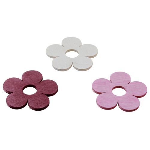 Floristik24 Decoração dispersa flores de madeira decoração de mesa rosa roxo branco Ø4cm 72 unidades