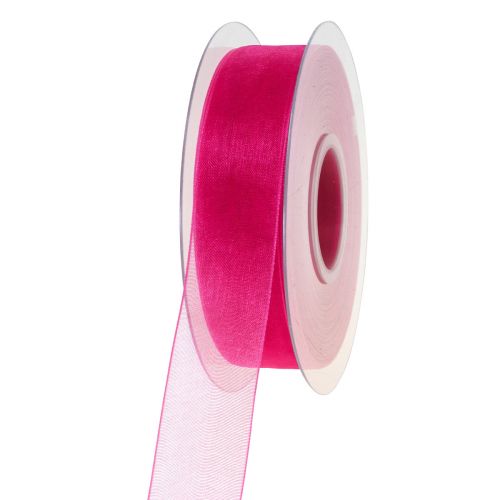 Floristik24 Fita de organza fita de presente fita rosa ourela 25mm 50m