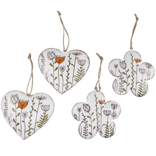 Itens Decoração suspensa decoração de metal corações e flores brancas 10cm 4 unidades