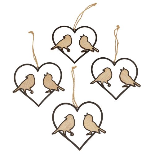 Itens Decoração pendurada coração com pássaros decoração para pendurar 12 cm 4 peças