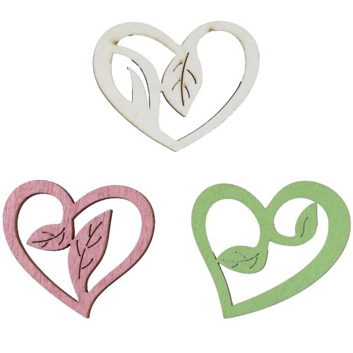Itens Corações de madeira corações decorativos madeira rosa verde branco 5,5 cm 18 unidades