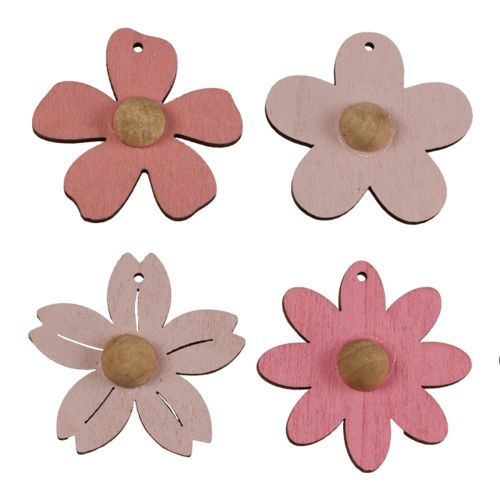 Itens Flores de madeira decoração suspensa madeira decoração de verão rosa 4,5 cm 24 unidades