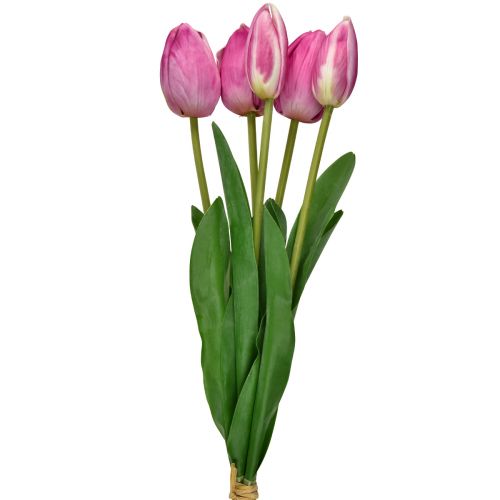 Floristik24 Decoração Tulipas Rosa Real Toque Flores Artificiais Primavera 49cm 5 un