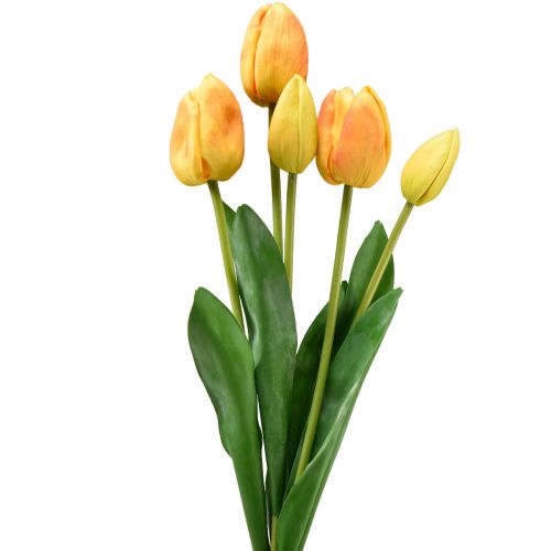 Floristik24 Decoração de tulipas amarelas laranja com toque real flores artificiais 49 cm 5 unidades