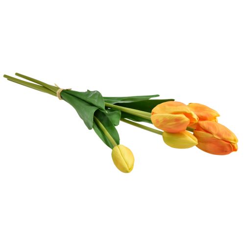 Itens Decoração Tulipas Amarelo Laranja Flores Artificiais Toque Real 49cm 5 un