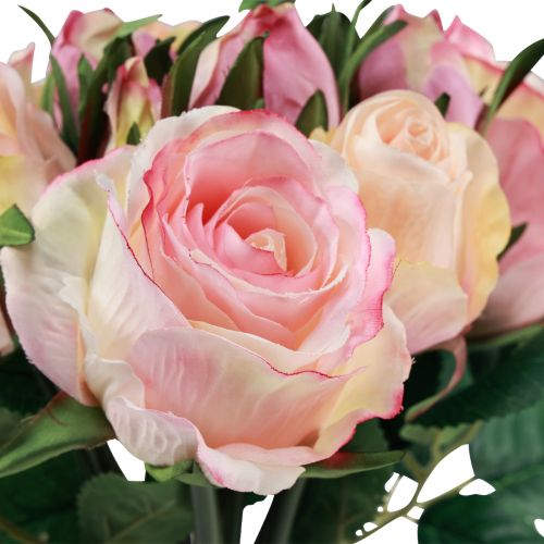 Floristik24 Rosas artificiais creme rosa decoração de rosas artificiais 29cm 12 un