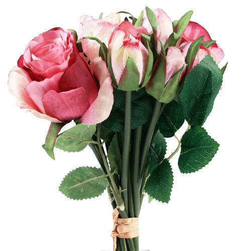 Floristik24 Buquê decorativo de rosas artificiais rosa rosas 29cm 12 unidades