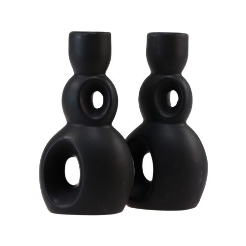 Itens Castiçal Cerâmico Castiçal Preto H13cm 2 Pcs