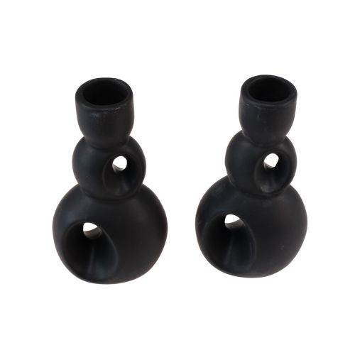 Itens Castiçal Cerâmico Castiçal Preto H13cm 2 Pcs