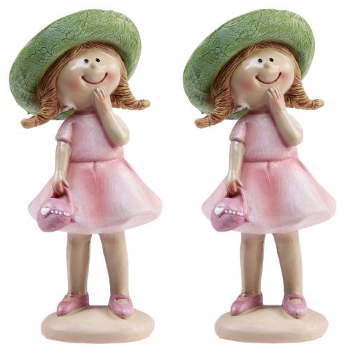 Floristik24 Figuras decorativas menina com chapéu rosa verde 6,5x5,5x14,5cm 2 unidades