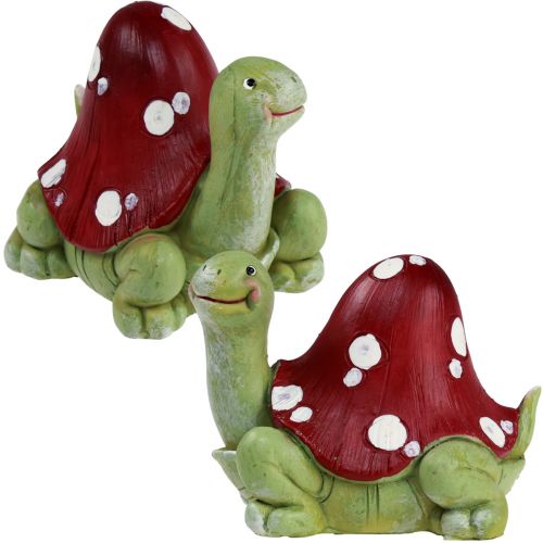 Floristik24 Decoração de tartaruga decoração agaric mosca verde vermelho 10 cm 2 unidades