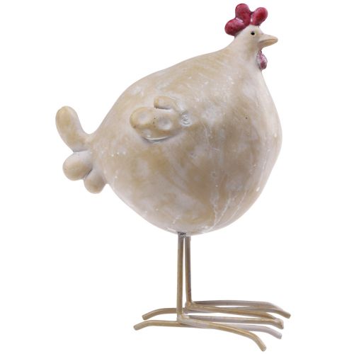 Floristik24 Galinha decorativa Decoração de Páscoa figura de galinha bege vermelho 11×8×15,5cm