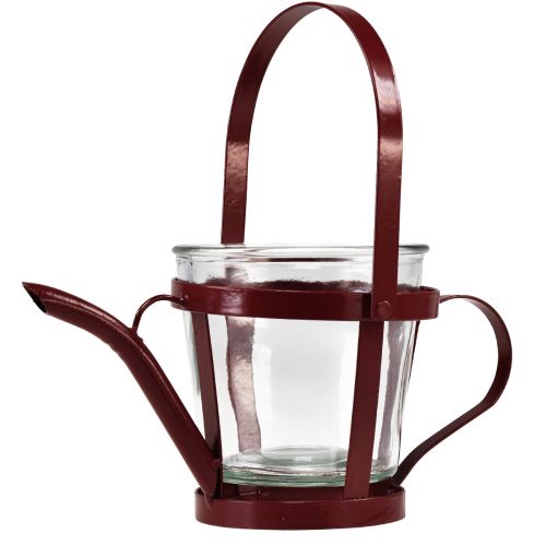 Floristik24 Lanterna de vidro decorativo regador metal vermelho Ø14cm Alt.13cm