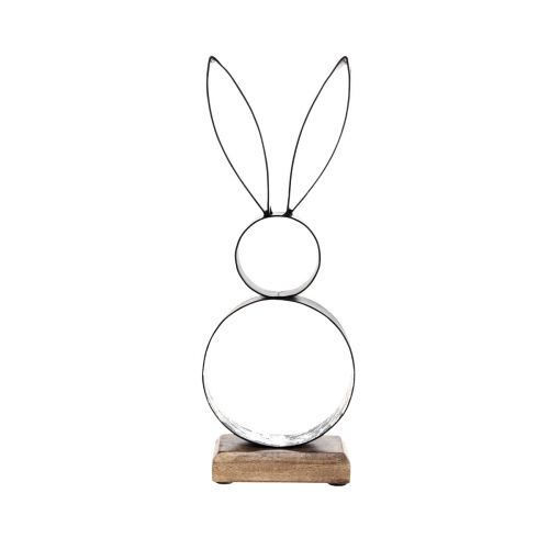 Itens Coelhinho da Páscoa coelhos pretos prateados metal madeira 13,5×37cm