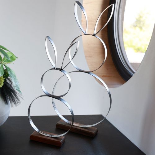 Floristik24 Anel decorativo de metal coelhinho da Páscoa com base de madeira 21×55cm