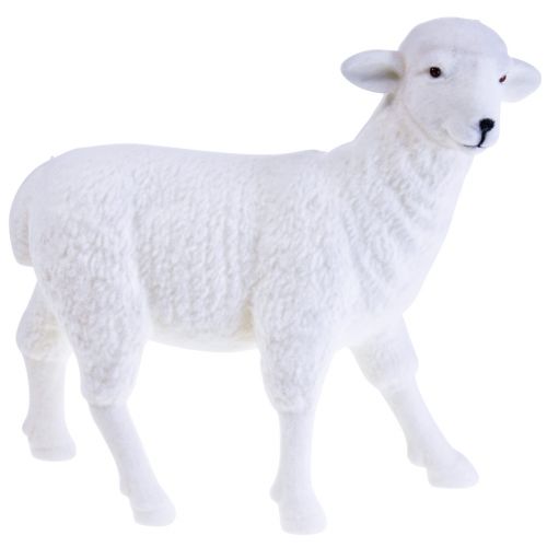 Figura decorativa de ovelhas decoração de mesa branca de Páscoa flocada 30×28cm