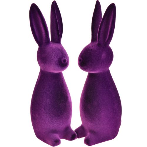 Floristik24 Figuras decorativas de coelho da Páscoa flocadas Páscoa – 2ª escolha – roxo 8x10x29cm 2 peças