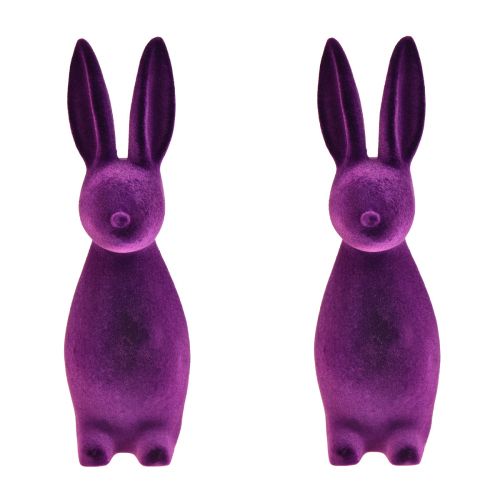 Floristik24 Figuras decorativas de coelho da Páscoa flocadas Páscoa – 2ª escolha – roxo 8x10x29cm 2 peças